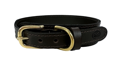 SAZZZ Hondenhalsband Pioneer Classic Leer Donkerbruin 32×3 cm – Verstelbaar
