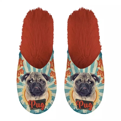 MERKLOOS Pantoffels Pug Mopshond Oranje 39-42 cm – Dierenprint